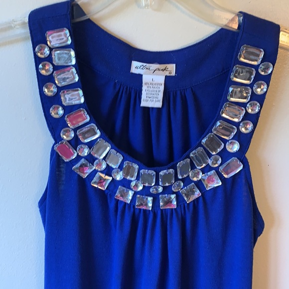 ULTRA PINK Vintage Y2K Royal Blue Bejeweled Halter Sleeveless Tank Top in Large - Picture 3 of 6